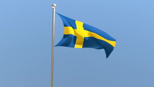 Swedish flag on flagpole.