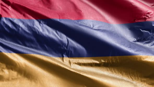 Armenia textile flag waving on the wind. 10 seconds loop.