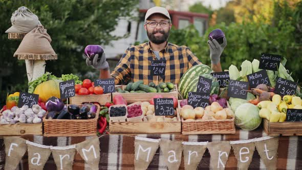 The Farmer Offers To Buy Eggplants at the Farmers Market