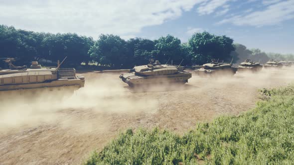 Military Tanks on a Dusty Road alt