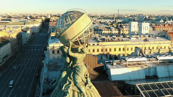 breathtaking sculpture on rooftop close round aerial motion
