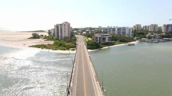 South side of Fort Myers island, waterfront mansions, apartment buildings and hotel. Aerial view