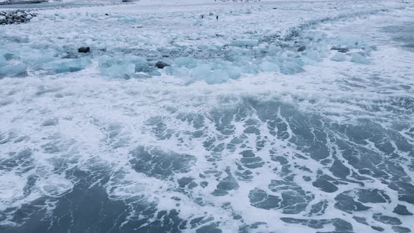 Drone Over Diamond Beach Near Glacier Lagoon of Iceland