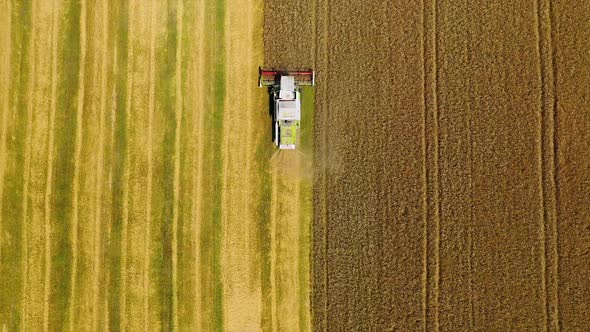 Aerial view of a tractor in the farmland