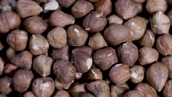 Close up peeled hazelnuts rotating. Healthy, dietary food.