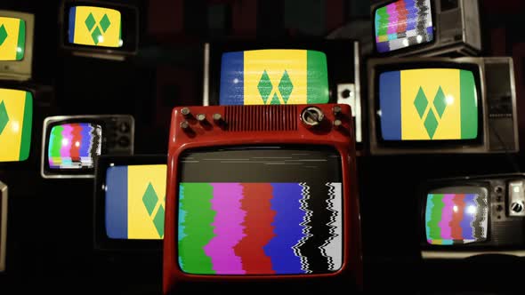 Flag of Saint Vincent and the Grenadines and Retro TVs.