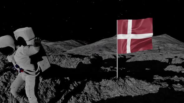 Astronaut Planting Denmark Flag on the Moon