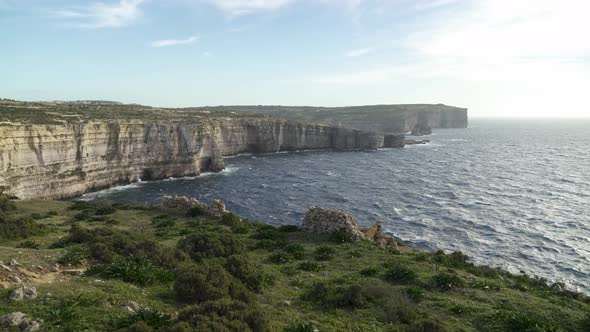 Mediterranean Sea Surface Waving in Wind on Sunny Day in Gozo Island