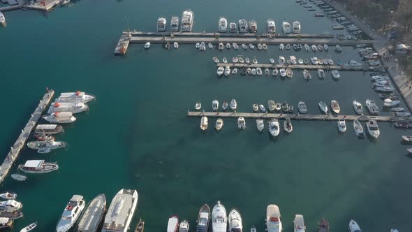 Marina where motor boats and yachts are moored