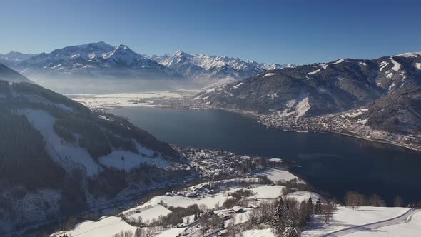 Aerial view of Zell am See on a winter day