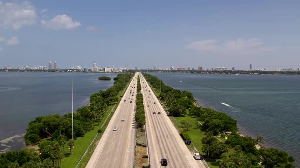 Aerial Rising Reveal Julia Tuttle Causeway Miami Dade Fl