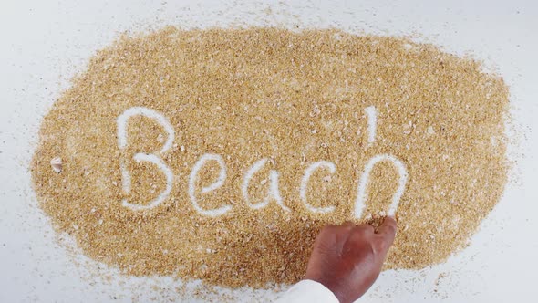 Hand Writes On Beach Sand Beach