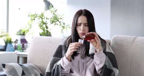 Woman with Severe Coughing Fit Pours Medical Syrup