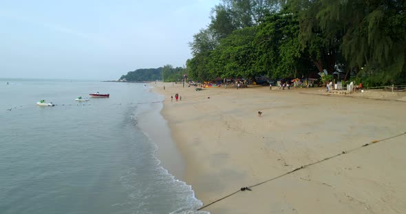 A fly away shot on the beach of Feringghi in Penang, Malaysia.