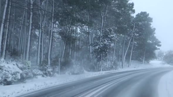Quiet Snowy Road In Istanbul Turkey Near Anatolian - slow motion shot