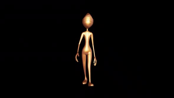 3d Character Gold Man Walking Loop on Alpha Channel