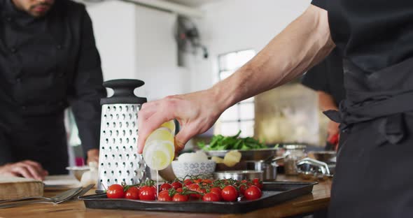 Diverse group of chefs working in a kitchen