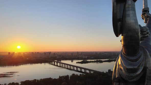 Monument Motherland in the Morning. Kyiv, Ukraine. Aerial View