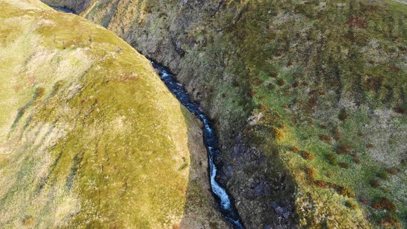 Aerial view of a river streaming along the valley, Alaska, United States.