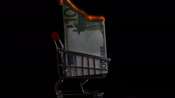 Euro Burn in a Basket From the Supermarket on a Black Background