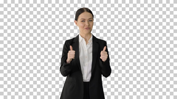 Smiling businesswoman explaining and gesturing, Alpha Channel