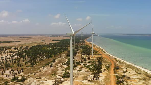 Aerial Drone of Windmills Farm in Sri Lanka