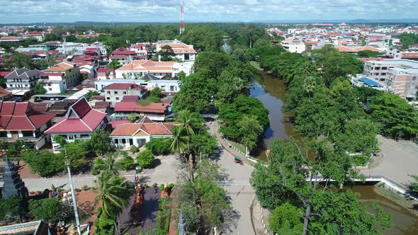 Buddhist temple in Siem reap in Cambodia seen from the sky