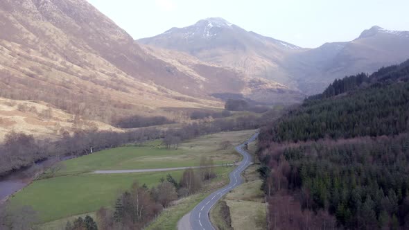 Typical Scottish Highlands Landscape Views with Mountains, Rivers and Forests
