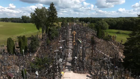 Aerial View of Hill of Crosses or KRYZIU KALNAS in Lithuania