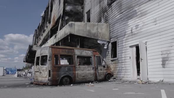 Bombed Shopping Center During the War in Bucha Ukraine