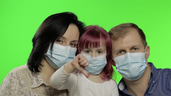 Sick Family Mother, Father and Daughter in Medical Mask. Coronavirus Concept