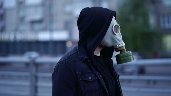 Man with gas mask. 