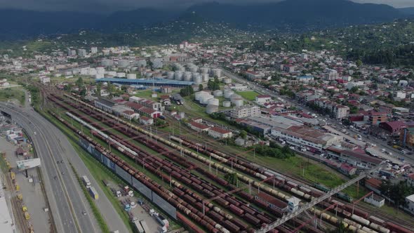 Train Station aerial view - Cargo Trains