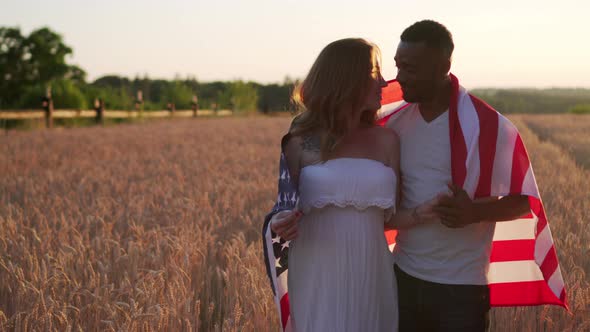 Interracial Couple with USA Flag