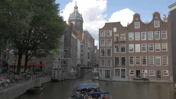 Amsterdam city scene with Basilica of Saint Nicholas, Netherlands