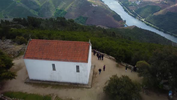 aerial view of an old house on top of a mountain with wonderful view of the douro river and the whol