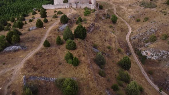 Aerial View of Medieval Castle in Ucero, Soria, Castilla y Leon, Spain