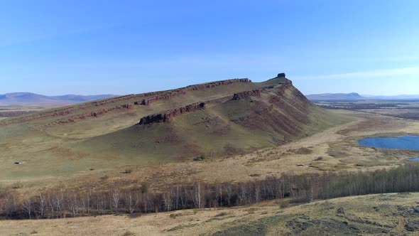 Aerial View Of Mountain Landscape And Steppe