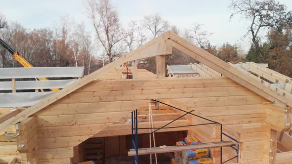 Aerial Shot Wooden Construction of Wooden Roof