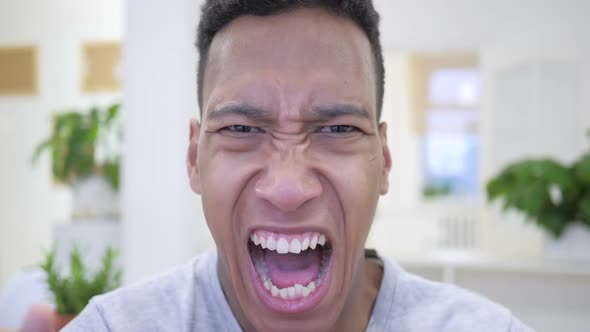 Shouting Screaming Angry African Young Man Office