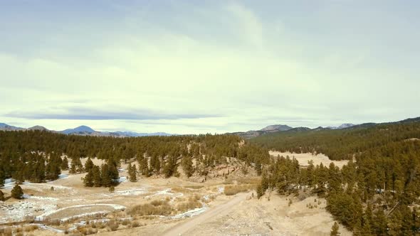 Aerial view of Pikes National Forest in the Winter