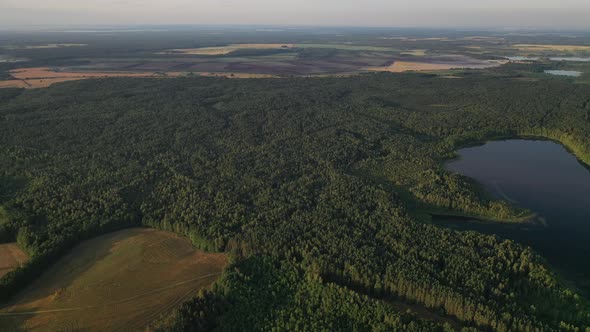 Top View of Bolta Lake in the Forest in the Braslav Lakes National Park at Dawn the Most Beautiful