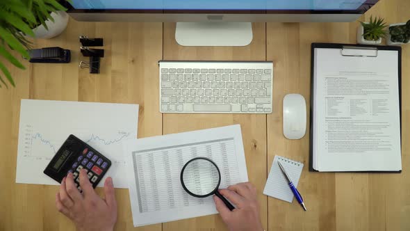 Business Man Working With Documents At Financial Office Flat Lay