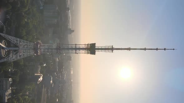 Vertical Video  TV Tower in the Morning at Dawn in Kyiv Ukraine