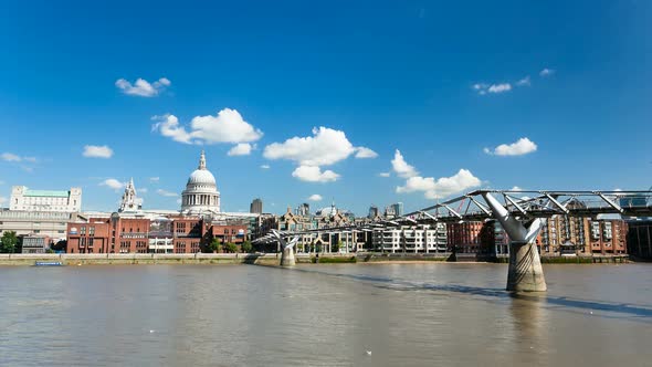 Time lapse of the Millennium Bridge in London with St. Paul's Cathedral