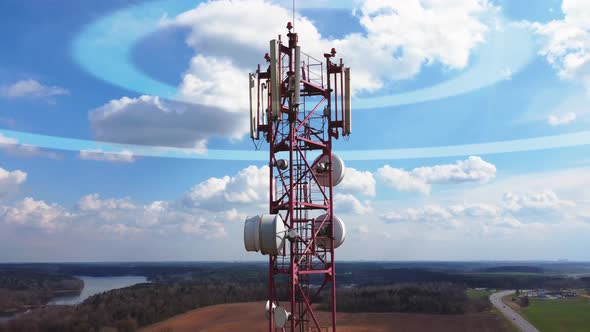 Animated visualization of mobile network signals originating from a cell tower