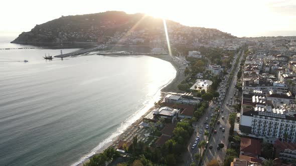 Aerial View Alanya Turkey  Resort Town Seashore