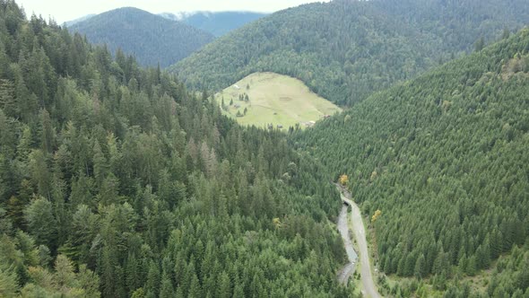 Nature of Ukraine: Carpathian Mountains Slow Motion. Aerial View