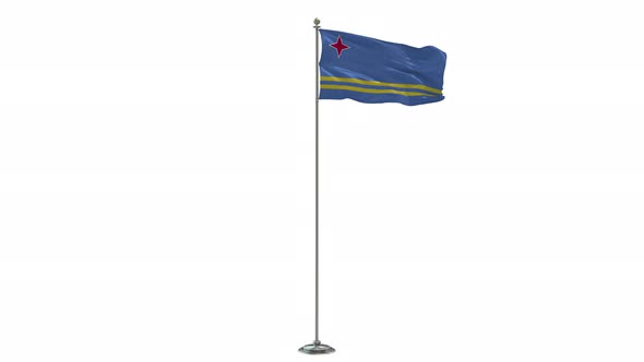 Aruba 3D Illustration Of The Waving flag On Long  Pole With Alpha