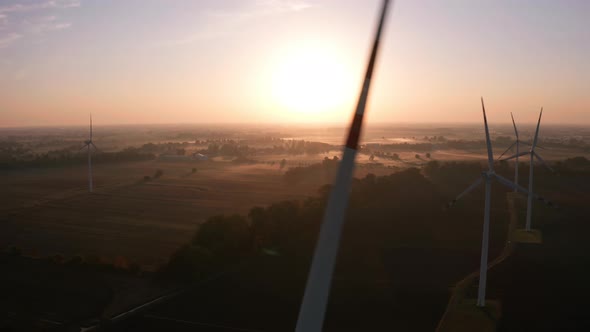 Aerial View of Large Wind Turbines Producing Clean Sustainable Energy